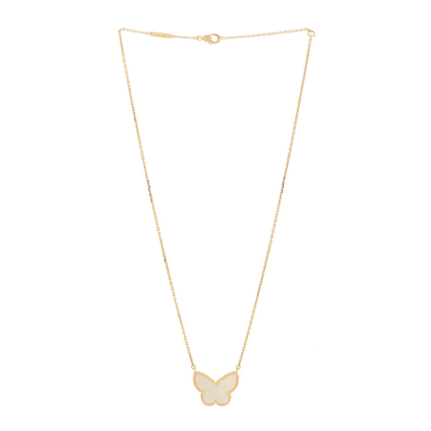 18k Yellow Gold Mother of Pearl Lucky Alhambra Butterfly Pendant Necklace