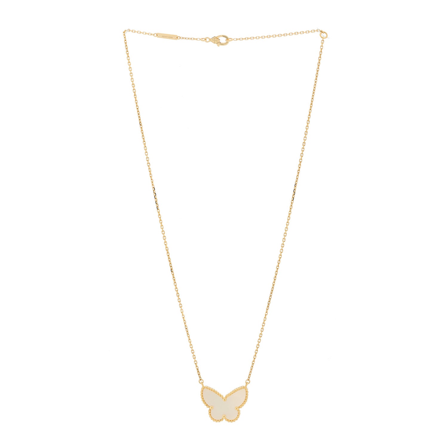 Van Cleef & Arpels 18k Yellow Gold Mother of Pearl Lucky Alhambra Butterfly Pendant Necklace 3 of 5