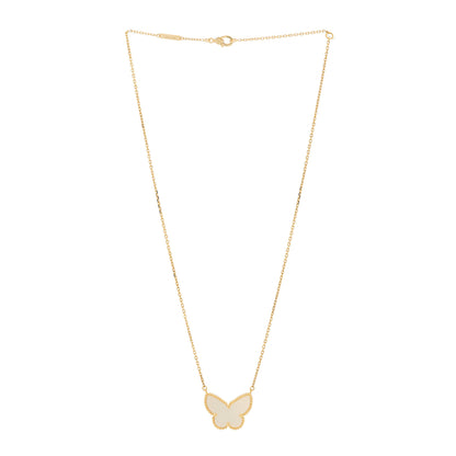 Van Cleef & Arpels 18k Yellow Gold Mother of Pearl Lucky Alhambra Butterfly Pendant Necklace 3 of 5