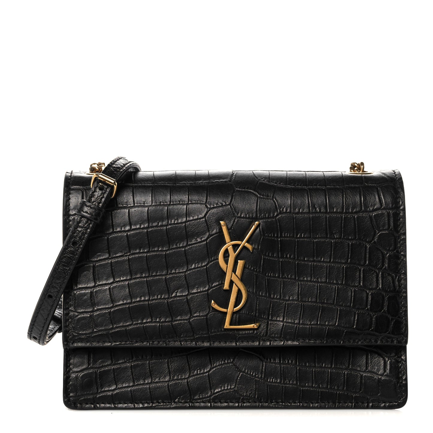 Calfskin Crocodile Embossed Monogram Small Sunset Black