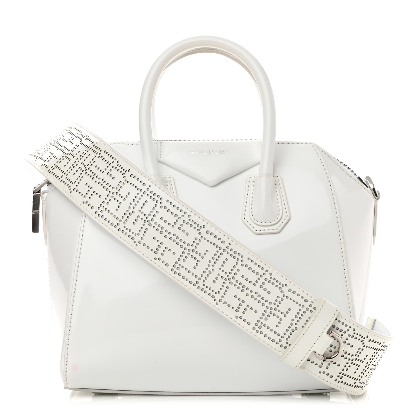 Patent Calfskin Perforated Mini 4G Antigona Ivory