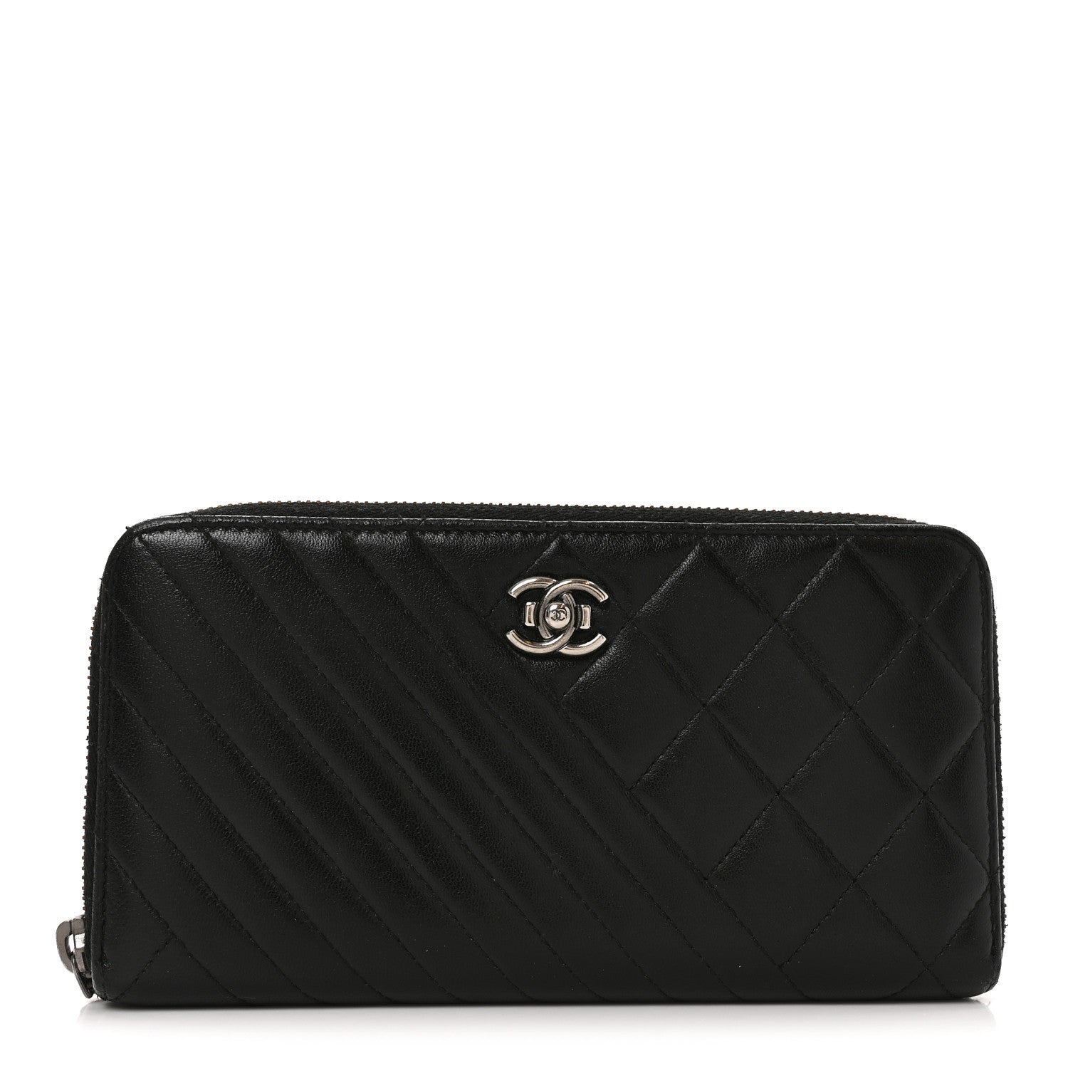 Chanel Glazed Calfskin Quilted Small Coco Boy Zip Around Wallet Black 1 of 8