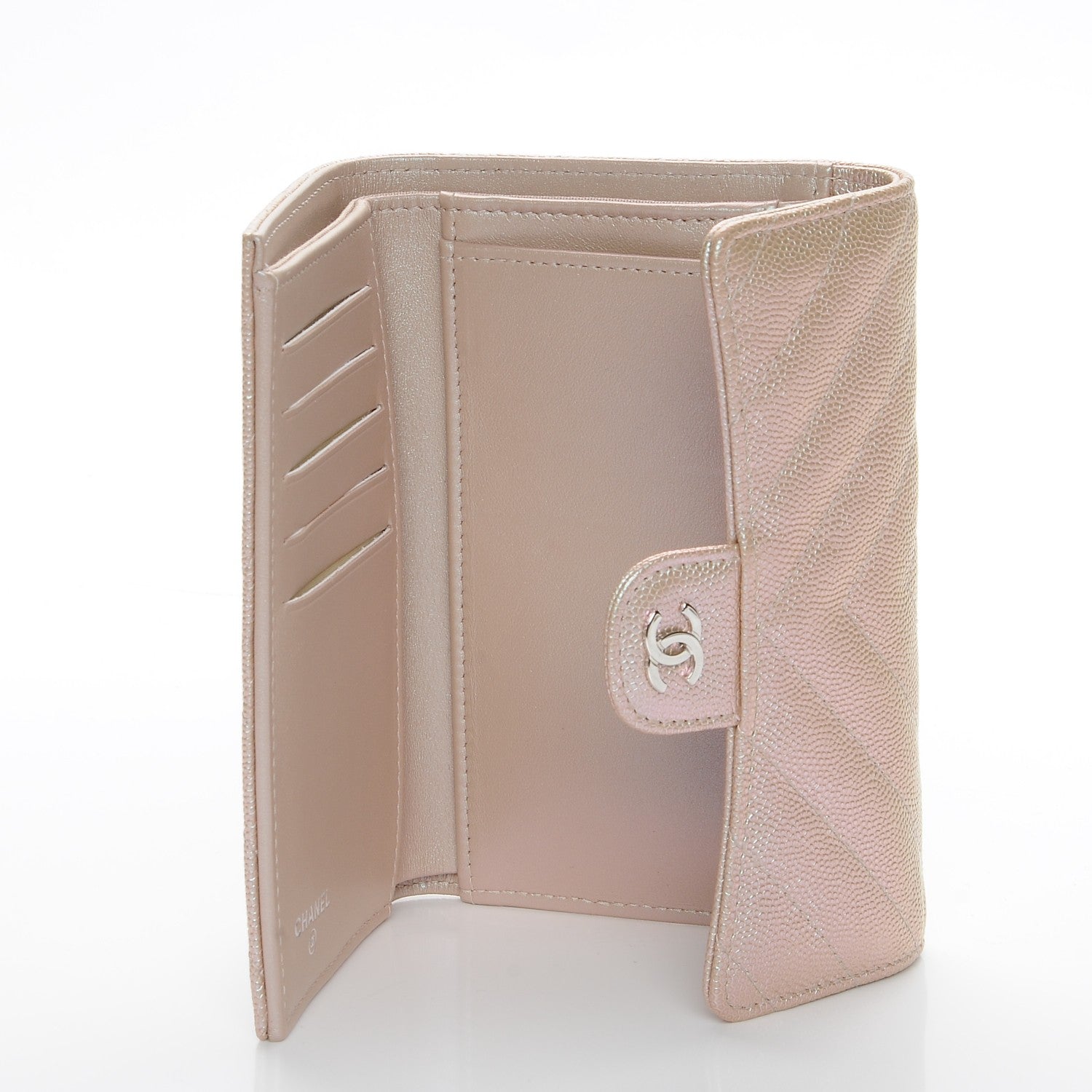 Chanel Metallic Caviar Chevron Quilted Medium Flap Wallet Light Gold 5 of 9