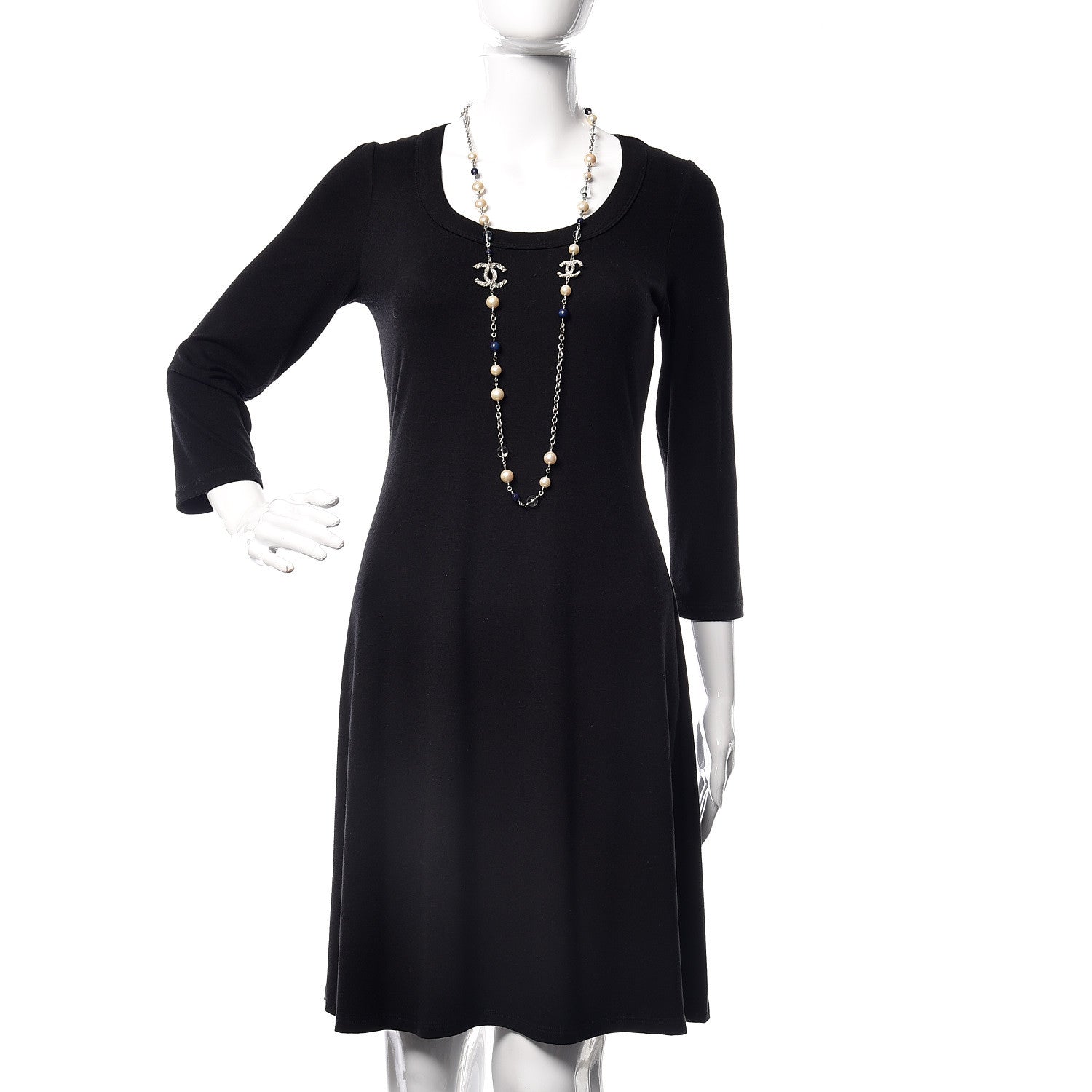 Chanel Pearl Beaded CC Long Necklace Navy Silver 2 of 8