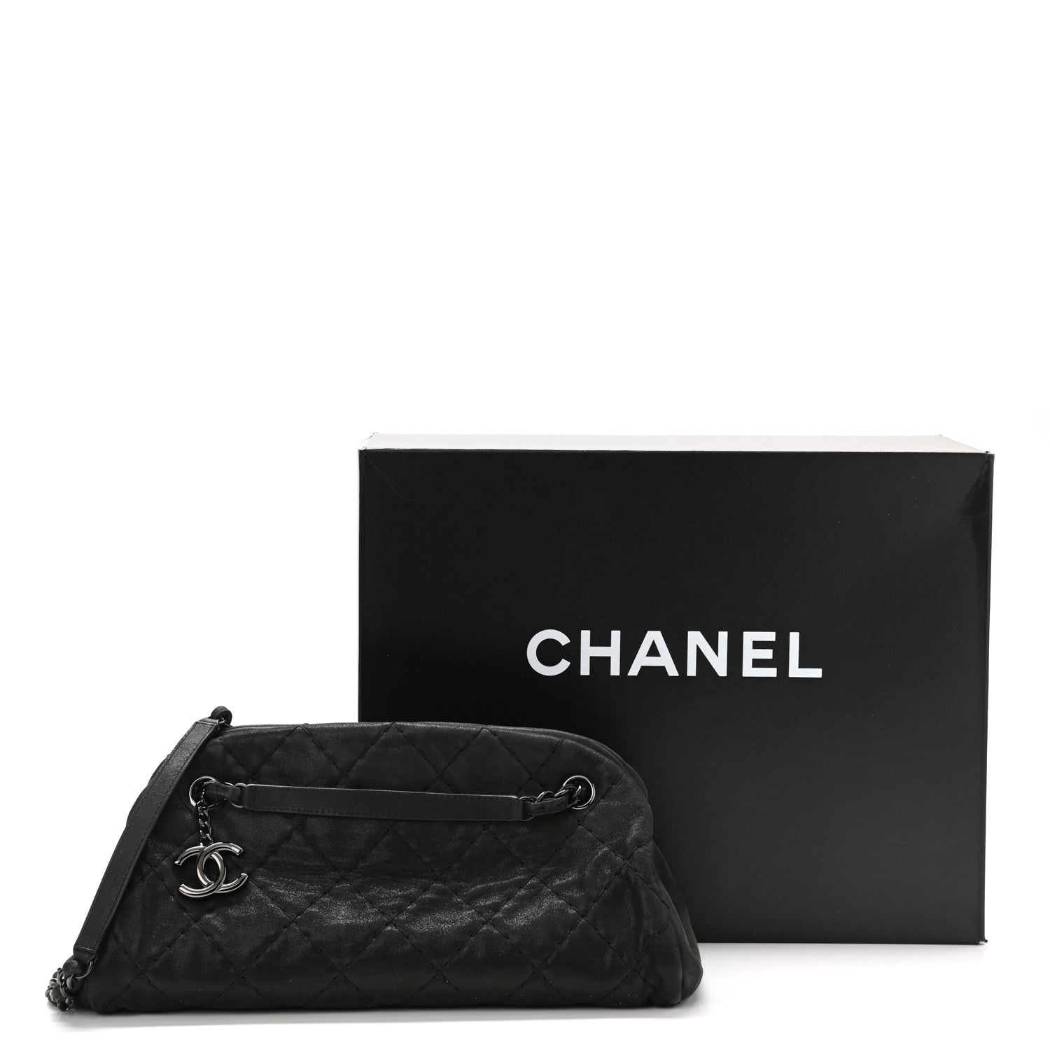 Chanel Iridescent Calfskin Stitched Just Mademoiselle Bowling Bag Black 11 of 11