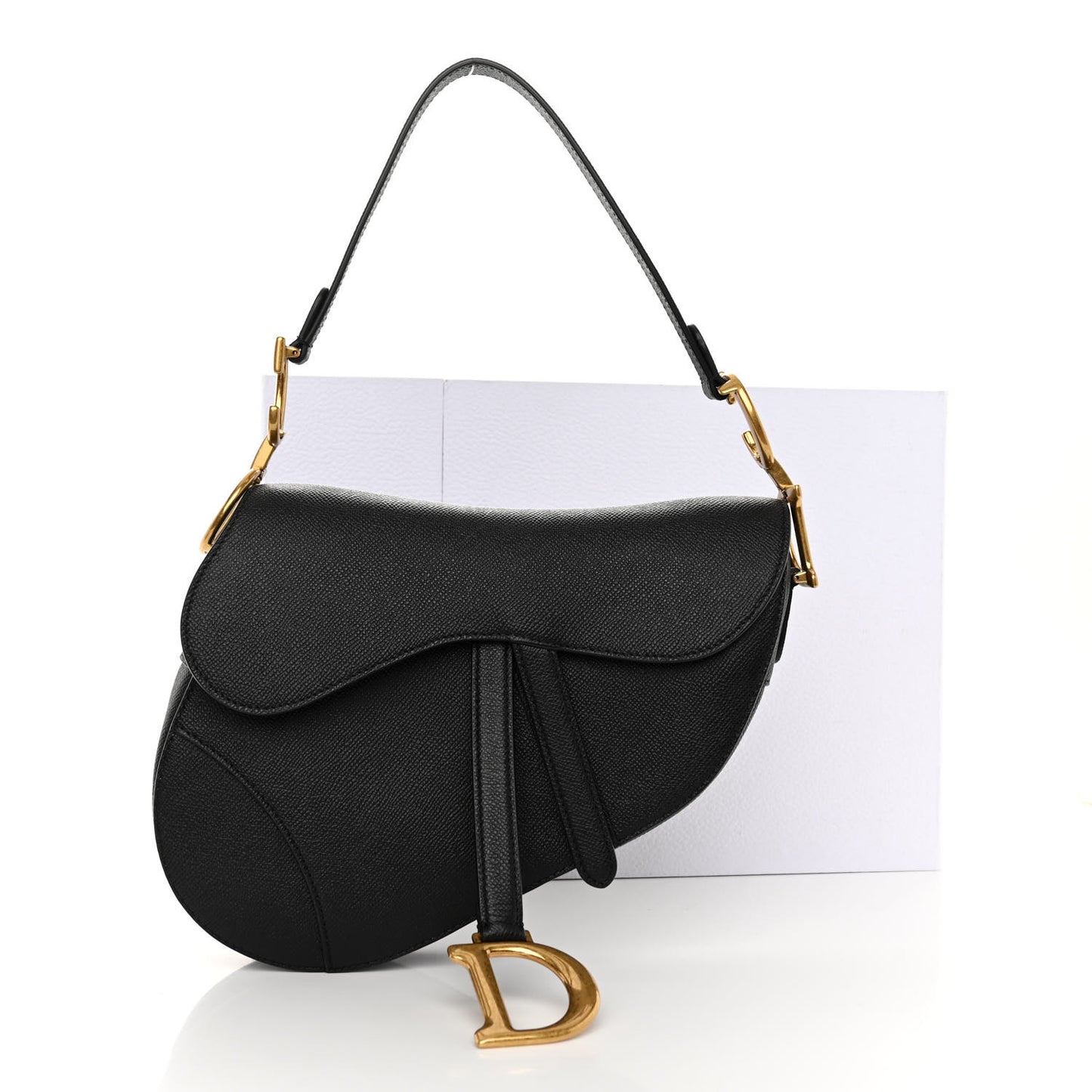 CHRISTIAN DIOR Grained Calfskin Saddle Bag Black