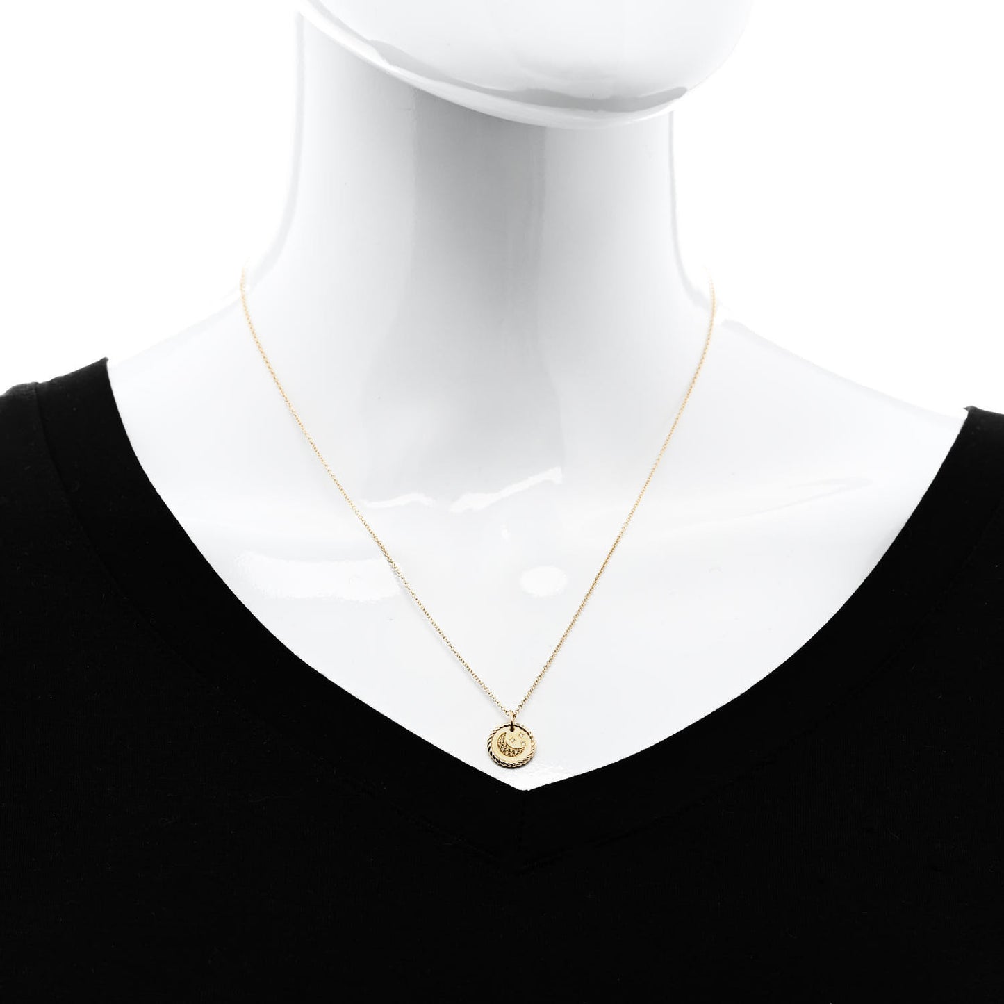 18K Yellow Gold Diamond Yellow Sapphire Cable Collectibles Moon and Stars Pendant Necklace
