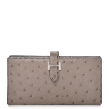 Hermes Ostrich Bearn Gusset Wallet Gris Tourterelle 1 of 9