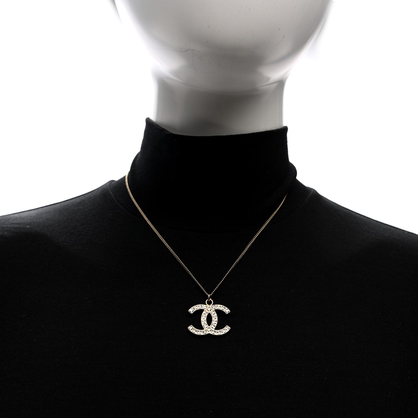 Baguette Crystal CC Necklace Light Gold