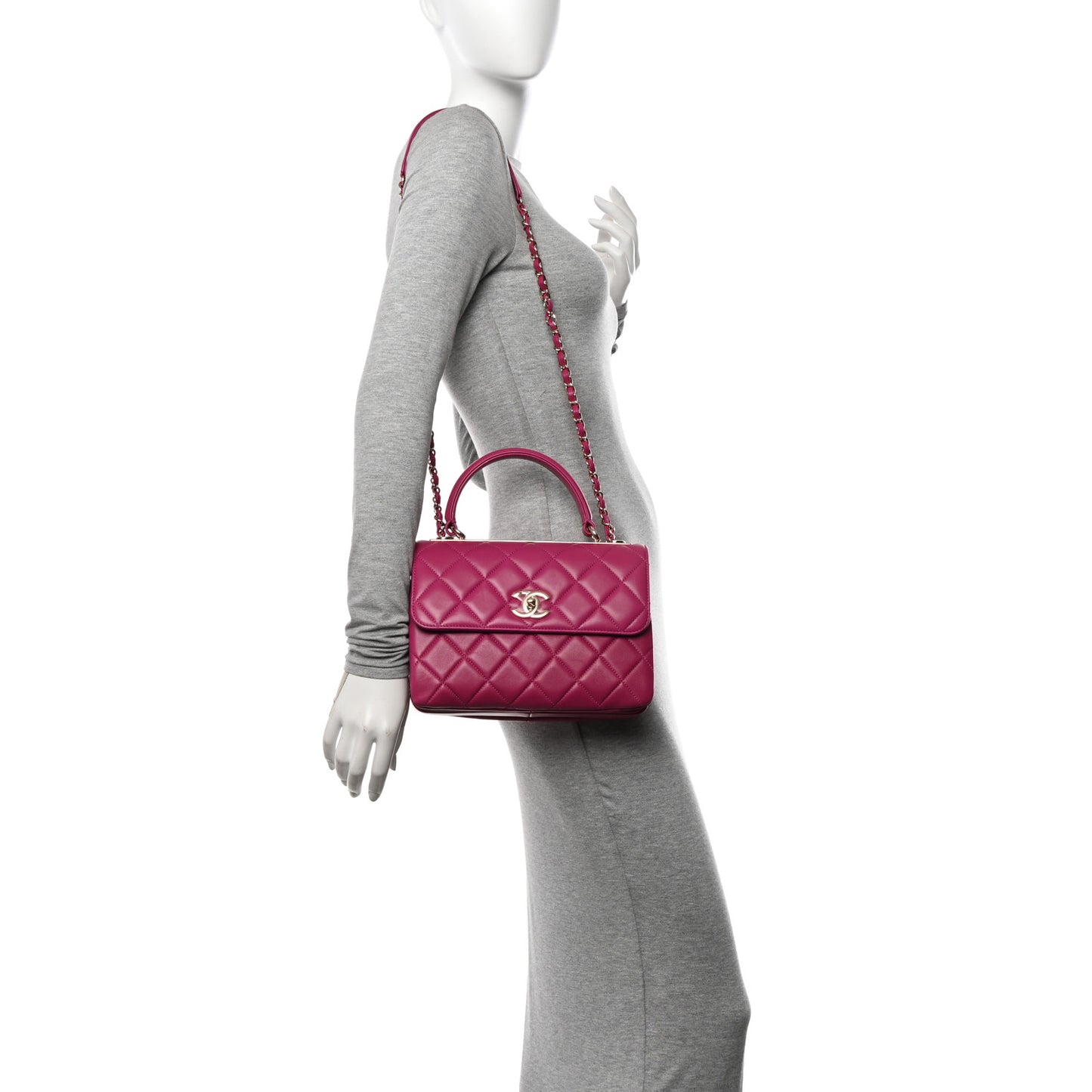 Lambskin Quilted Small Trendy CC Dual Handle Flap Bag Dark Pink