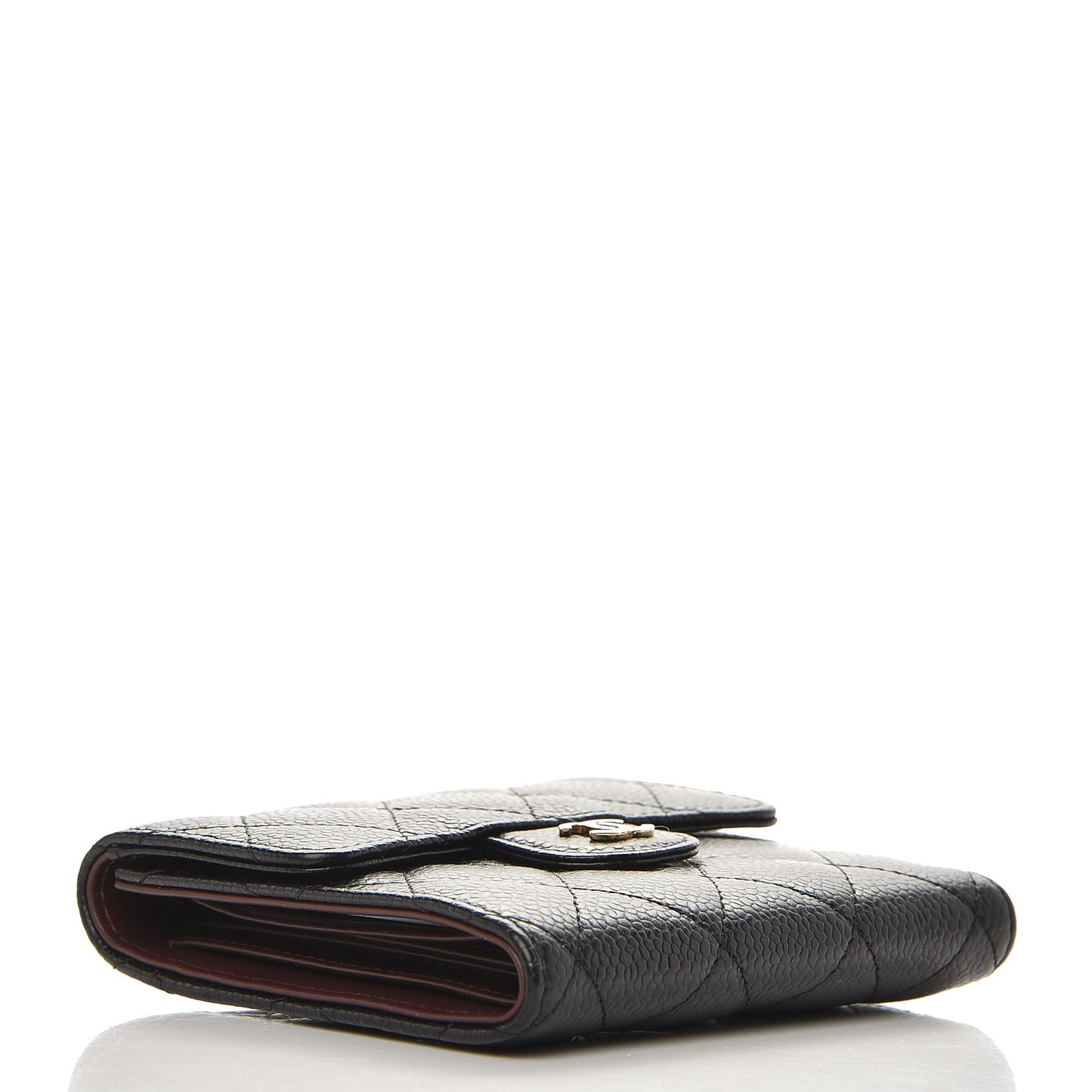 Caviar Quilted Compact Flap Wallet Black