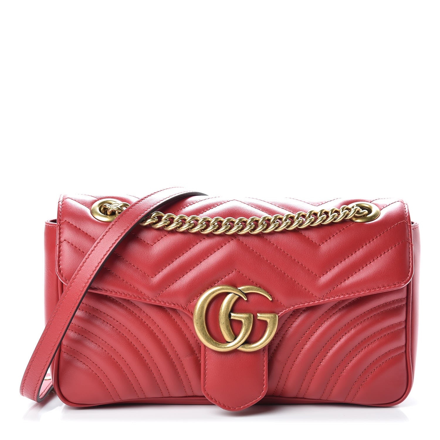 Gucci Calfskin Matelasse Small GG Marmont Shoulder Bag Hibiscus Red 1 of 11