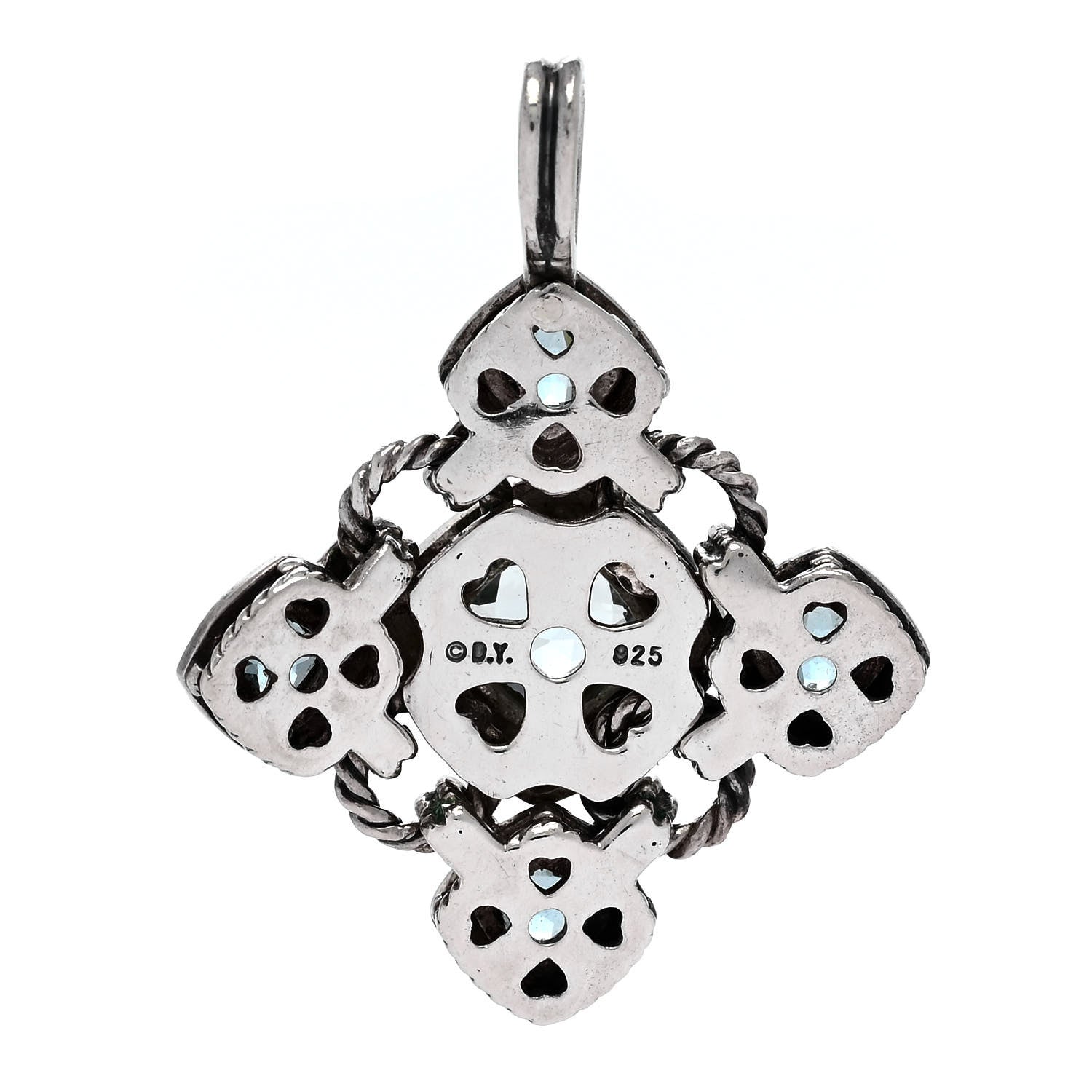 David Yurman Sterling Silver Blue Topaz Renaissance Cross Enhancer Pendant 3 of 4