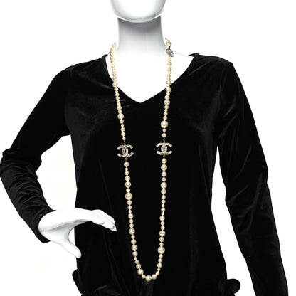 Chanel Pearl Baguette Crystal CC Long Necklace Silver 2 of 5