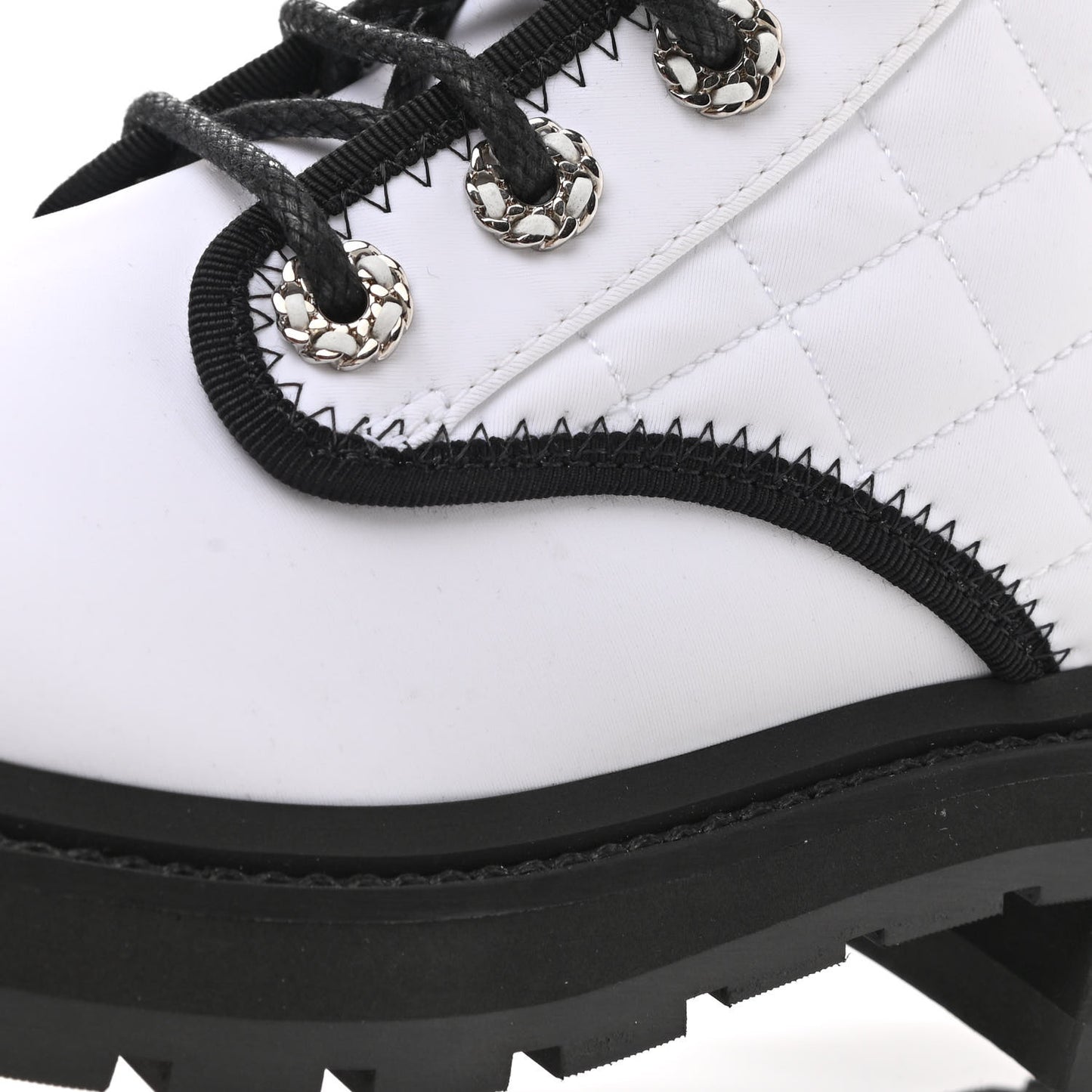 Fabric Grosgrain Quilted Cap Toe Lace Up Combat Boots 37 White Black