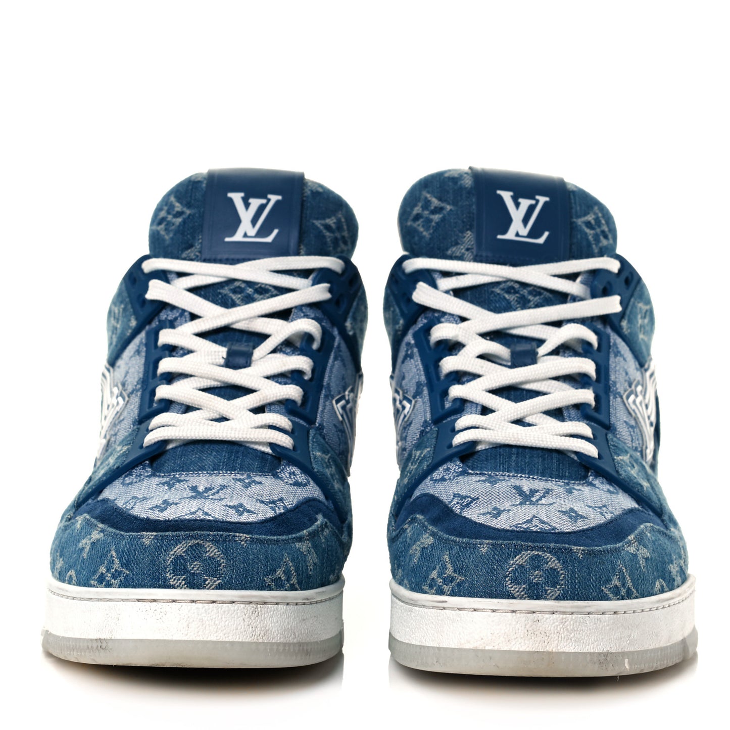 Monogram Denim Mens Trainer Sneakers 11 Blue