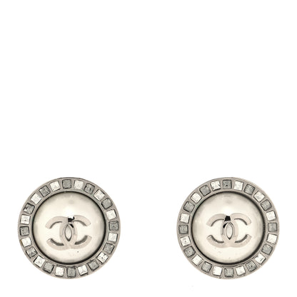 Chanel Pearl Crystal CC Round Earrings Silver 1 of 4