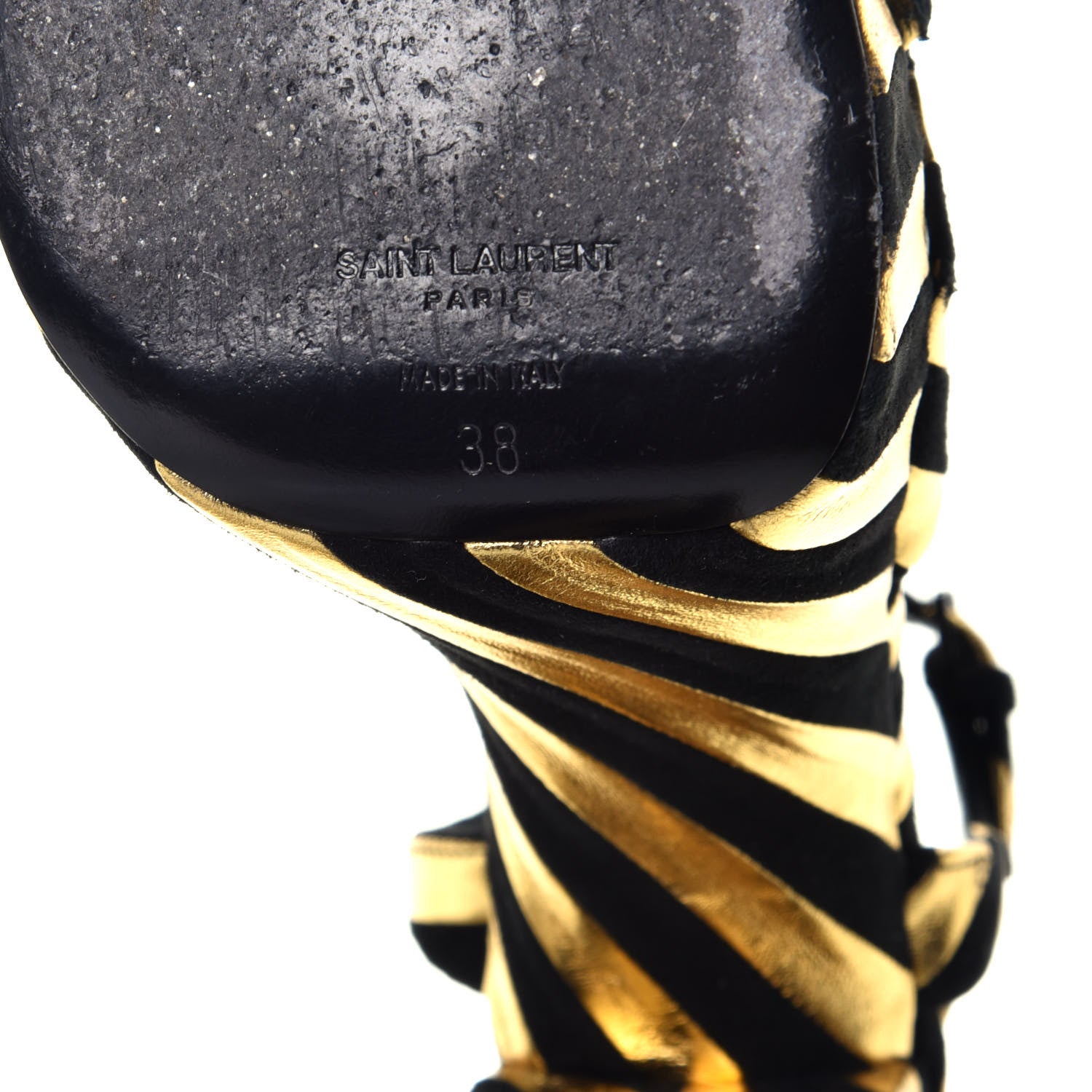 Saint Laurent Metallic Suede Bianca 125 Platform Sandals 38 Black Gold 6 of 9