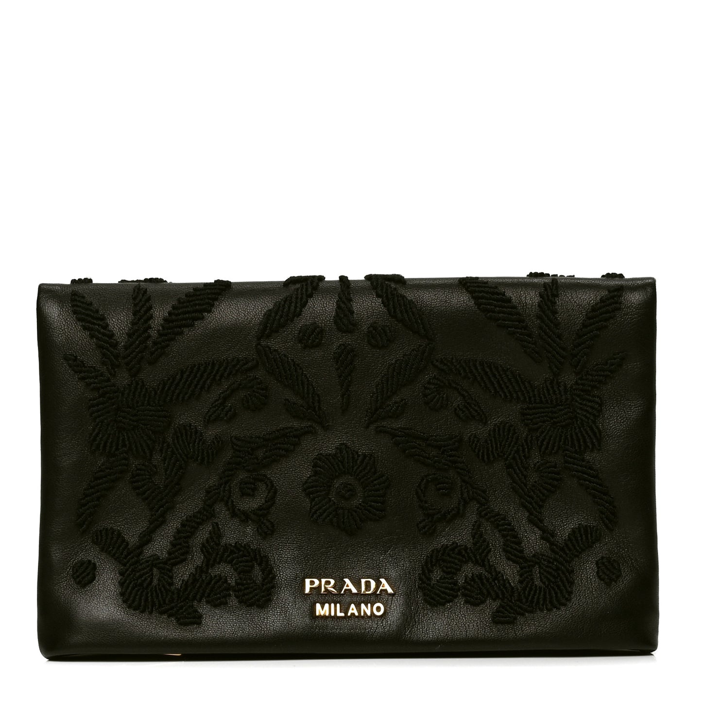 Nappa Ricamo Flap Clutch Black