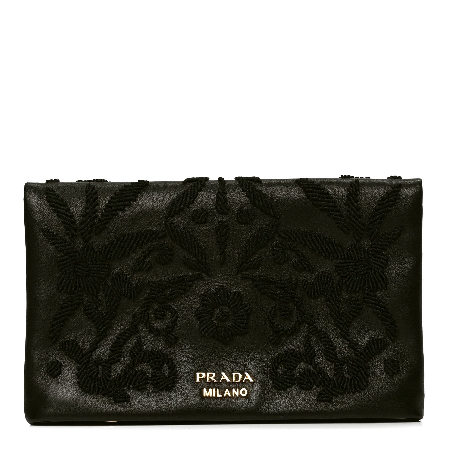 Prada Nappa Ricamo Flap Clutch Black 1 of 4