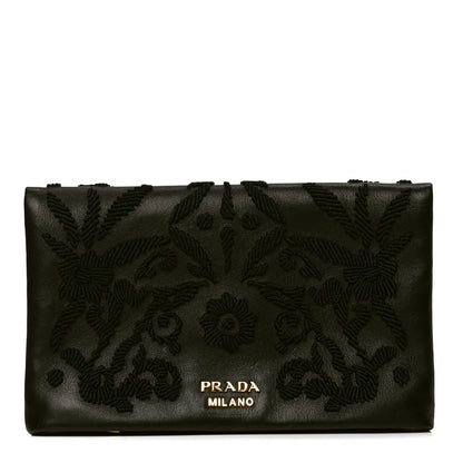 Prada Nappa Ricamo Flap Clutch Black 1 of 4