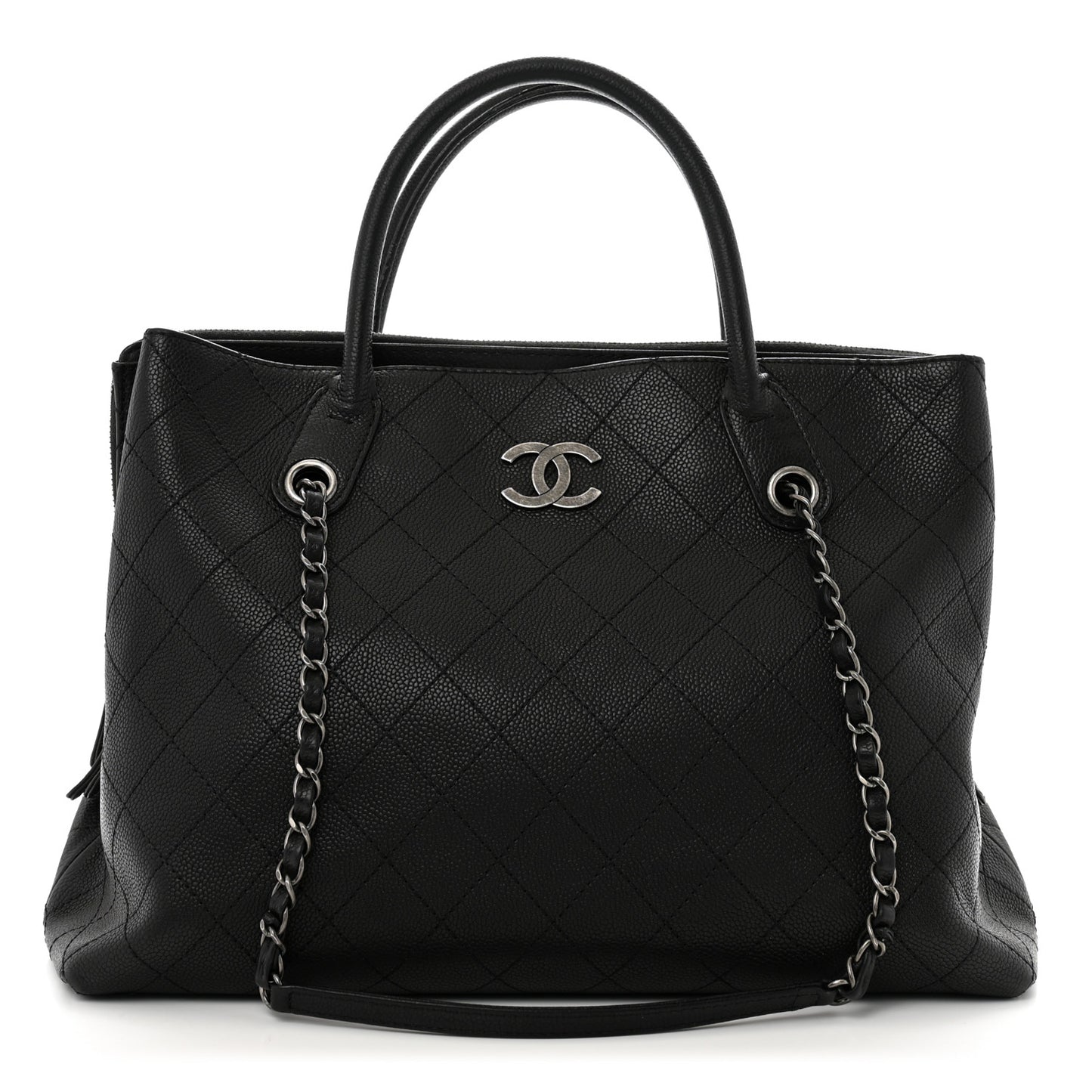 Grained Vegetal Calfskin Urban Shopping Tote Black