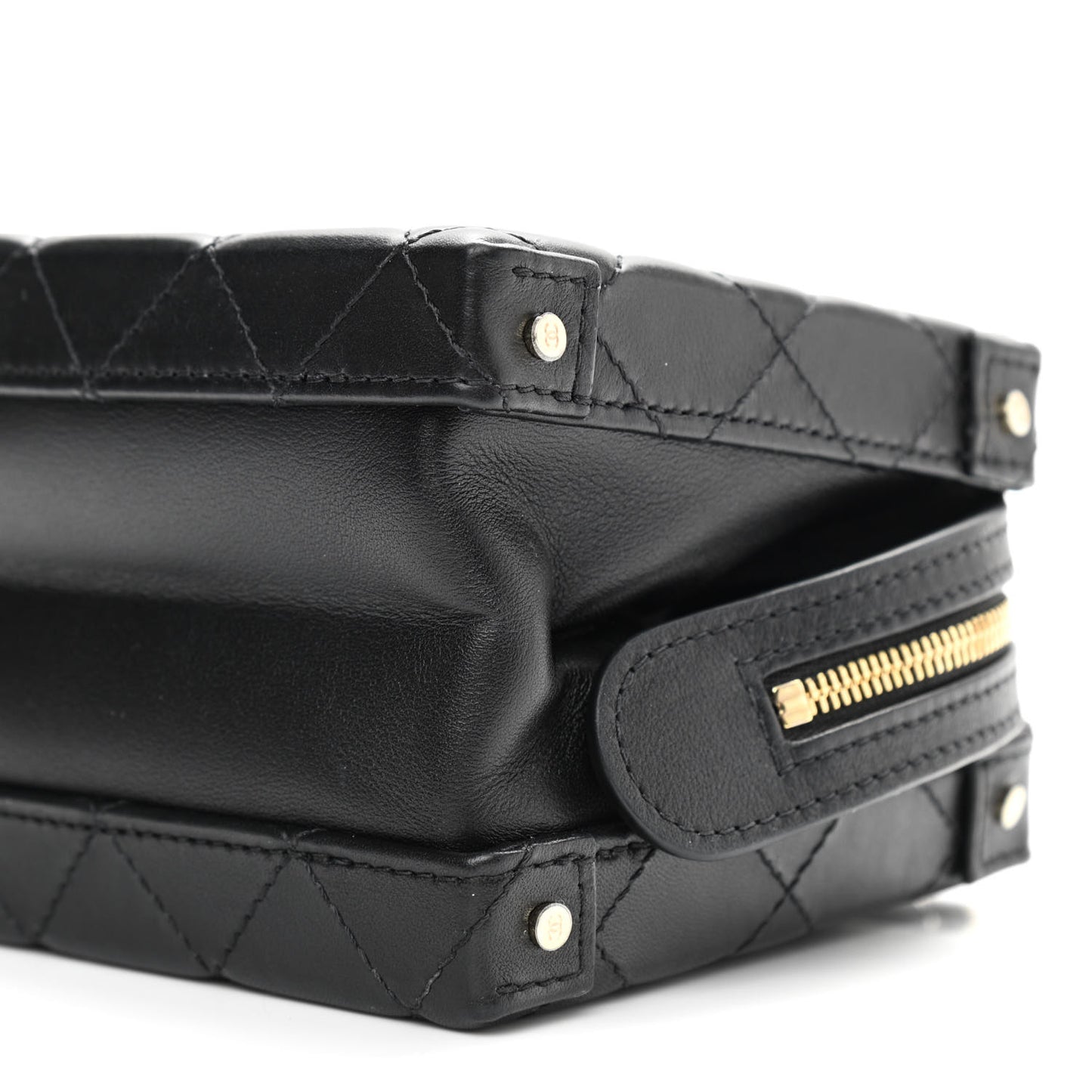 Calfskin Quilted Small Studded Square Vanity Case Black