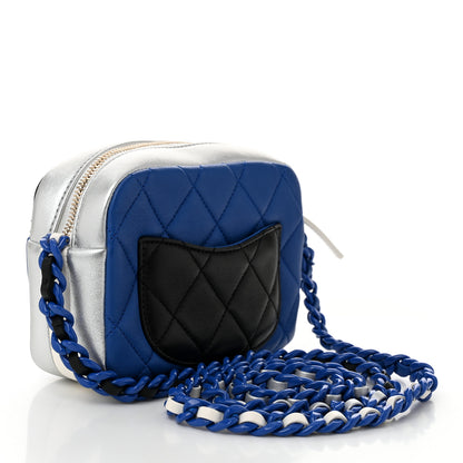 Chanel Shiny Lambskin Monochrome Chain Mini Camera Case Bag Blue Black Silver 3 of 12