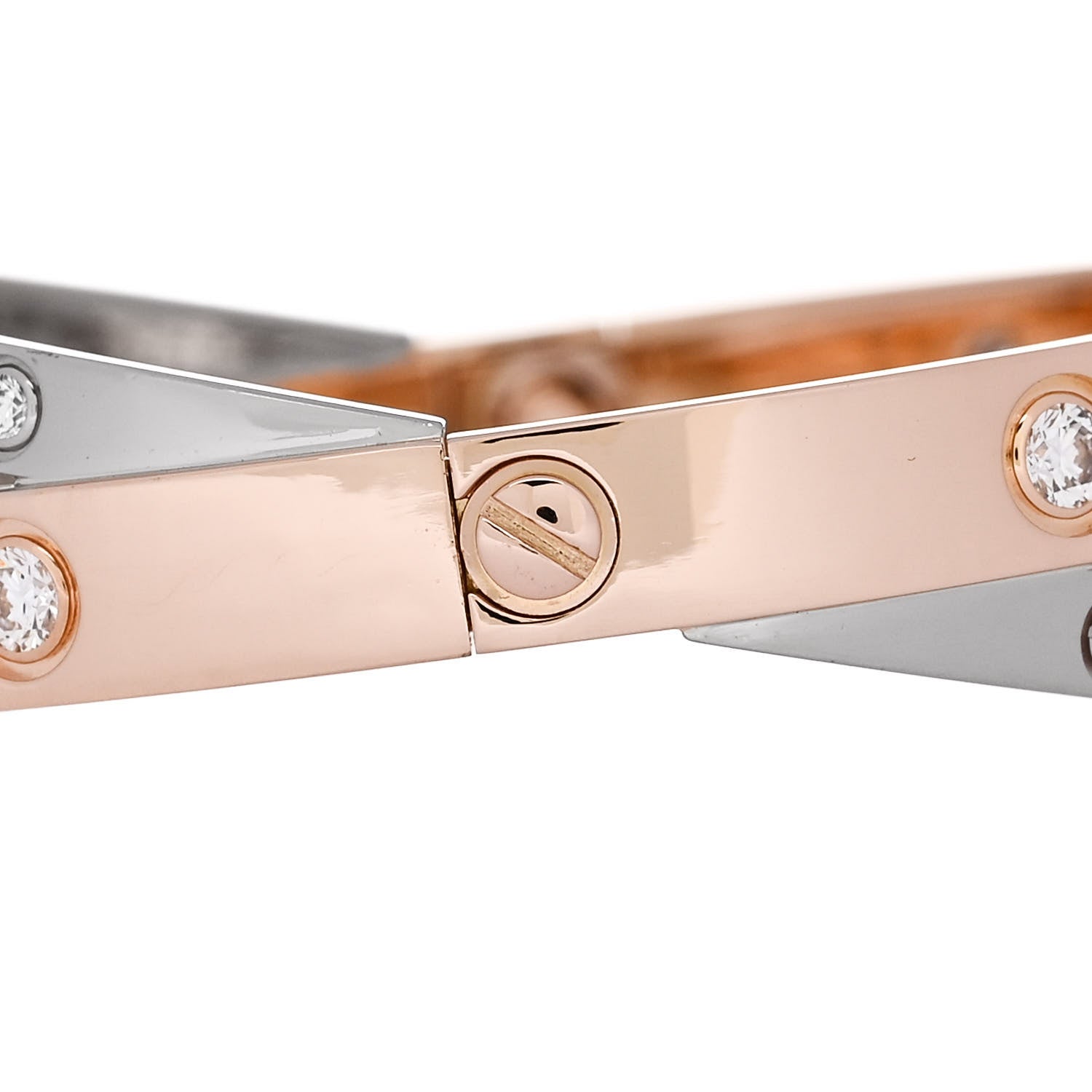 Cartier 18K Pink White Gold 12 Diamond Double LOVE Bracelet 17 4 of 9