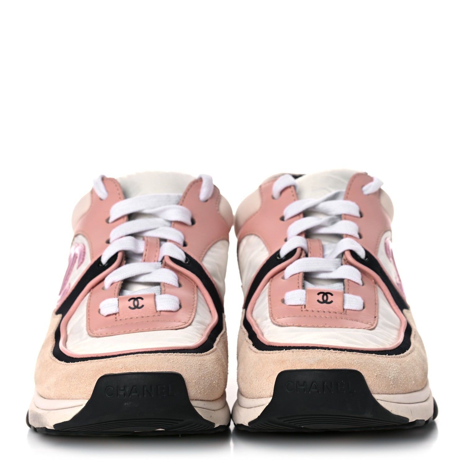 Chanel Nylon Lambskin Suede Calfskin CC Sneakers 38 Pink White Black 2 of 15