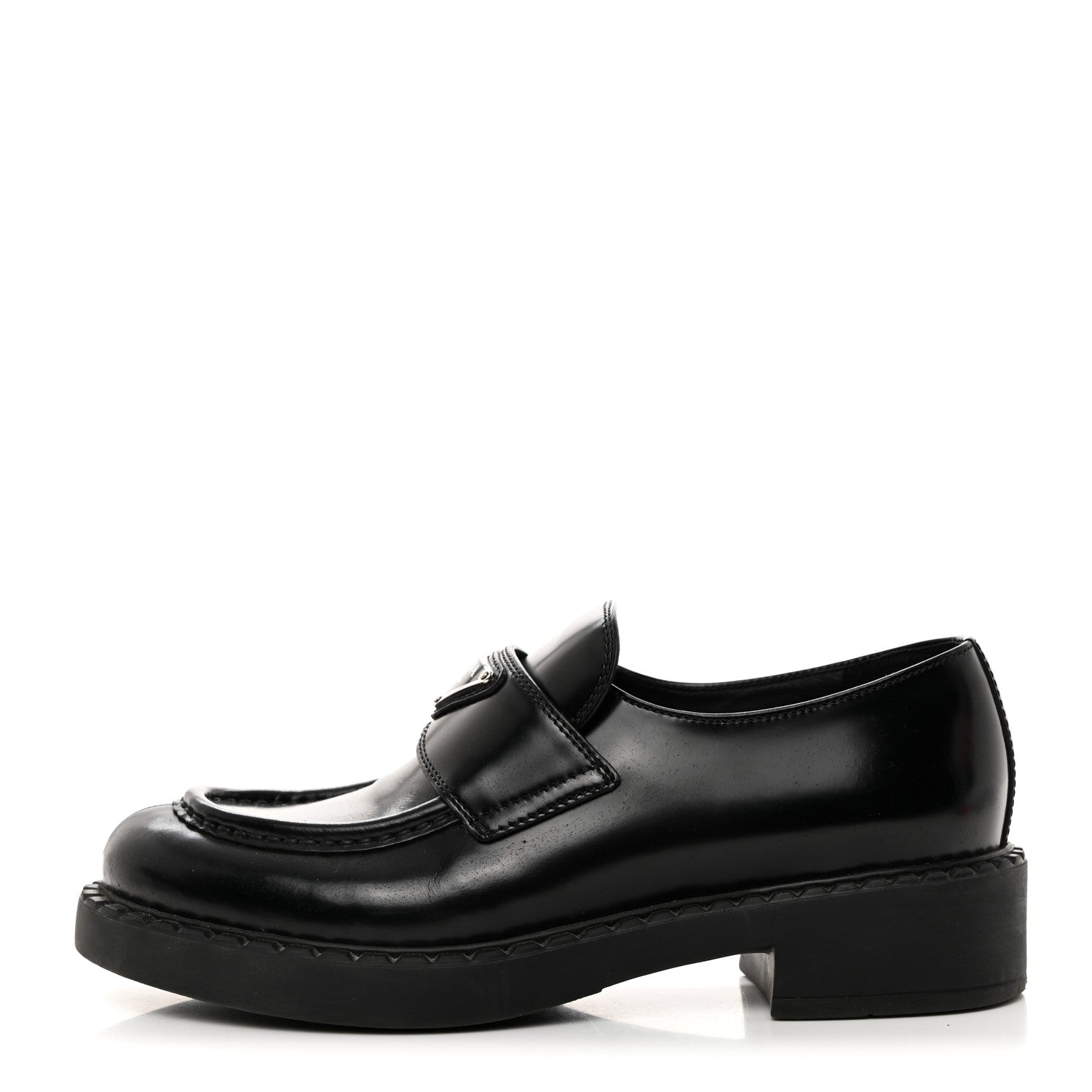 Prada Spazzolato Metal Triangle Logo 50mm Loafers 37.5 Black 1 of 10