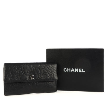 Chanel Lambskin Embossed Camellia Large Gusset Flap Wallet Black 5 of 9