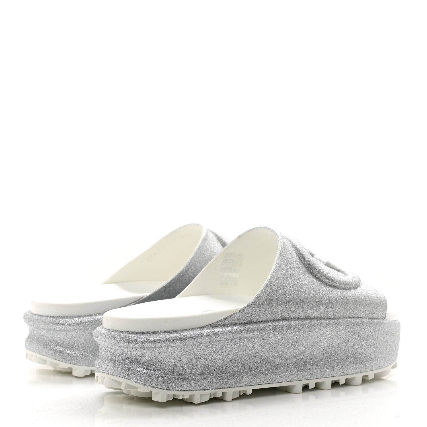 Gucci Glitter Rubber Womens Interlocking G Platform 42mm Slide Sandals 38 Silver 4 of 10