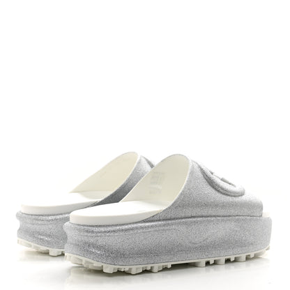 Gucci Glitter Rubber Womens Interlocking G Platform 42mm Slide Sandals 38 Silver 4 of 10