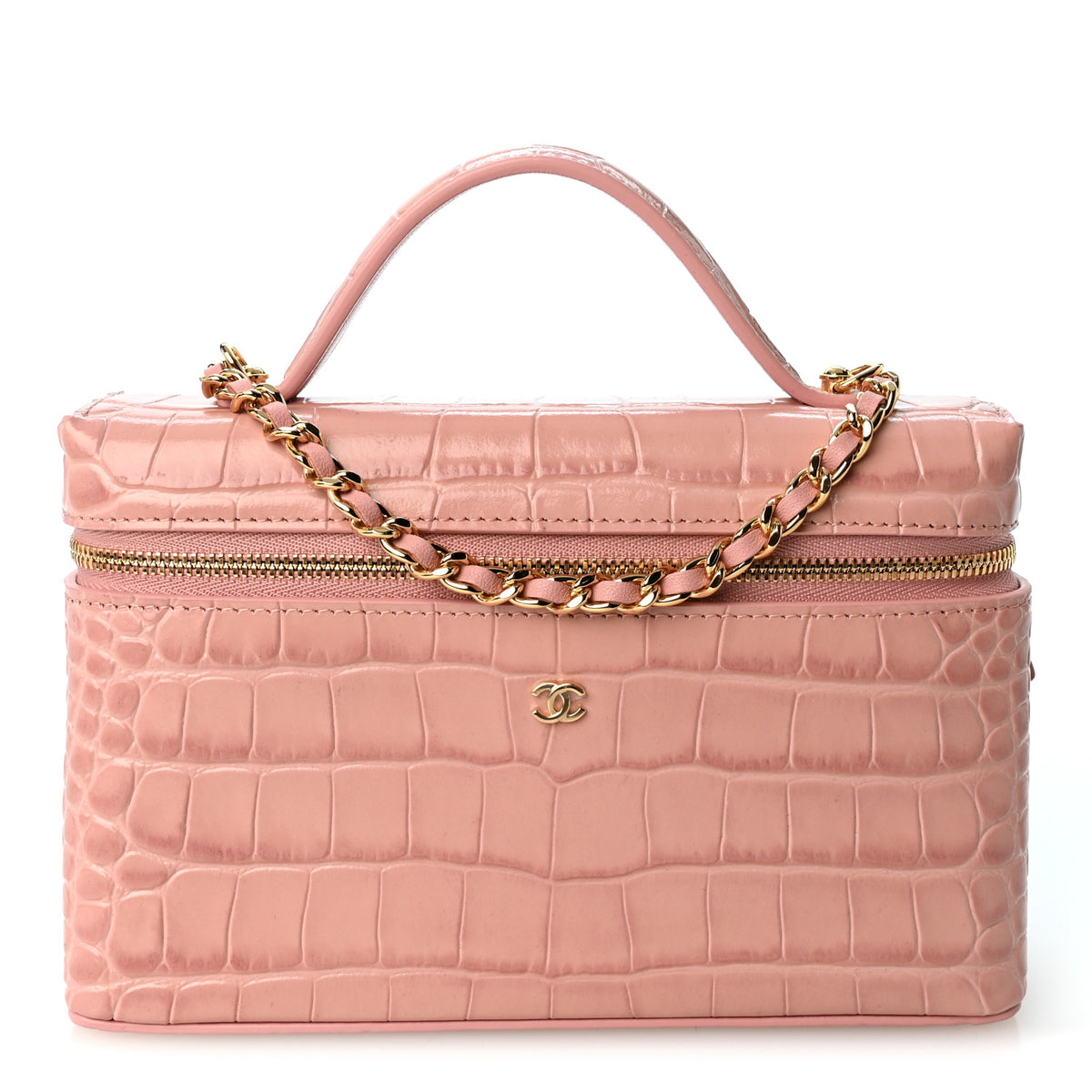 Calfskin Crocodile Embossed Crococo Exoticoco Vanity With Chain Light Pink