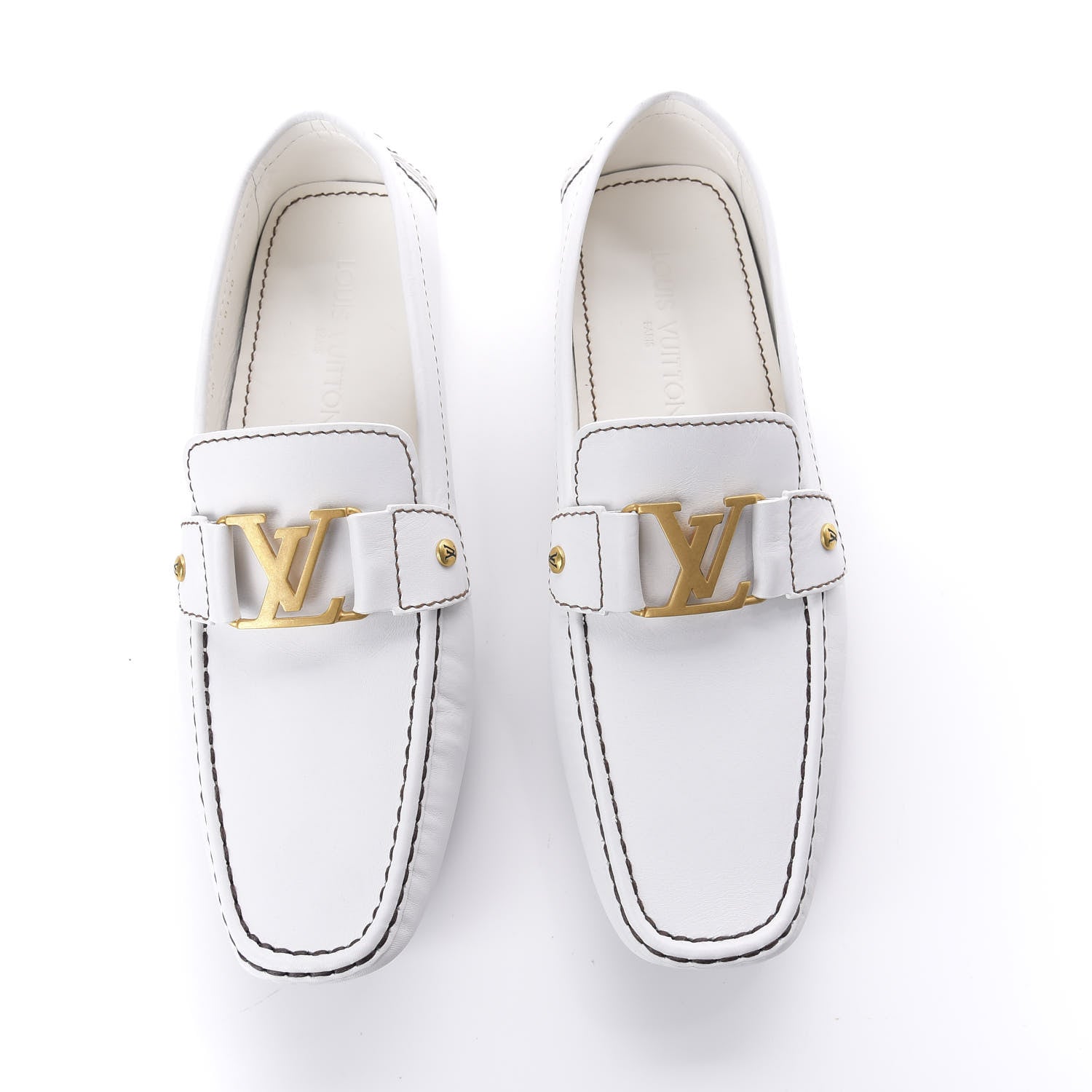 Louis Vuitton Calfskin Mens Monte Carlo Car Shoe Moccasin Loafers 10 White 5 of 11