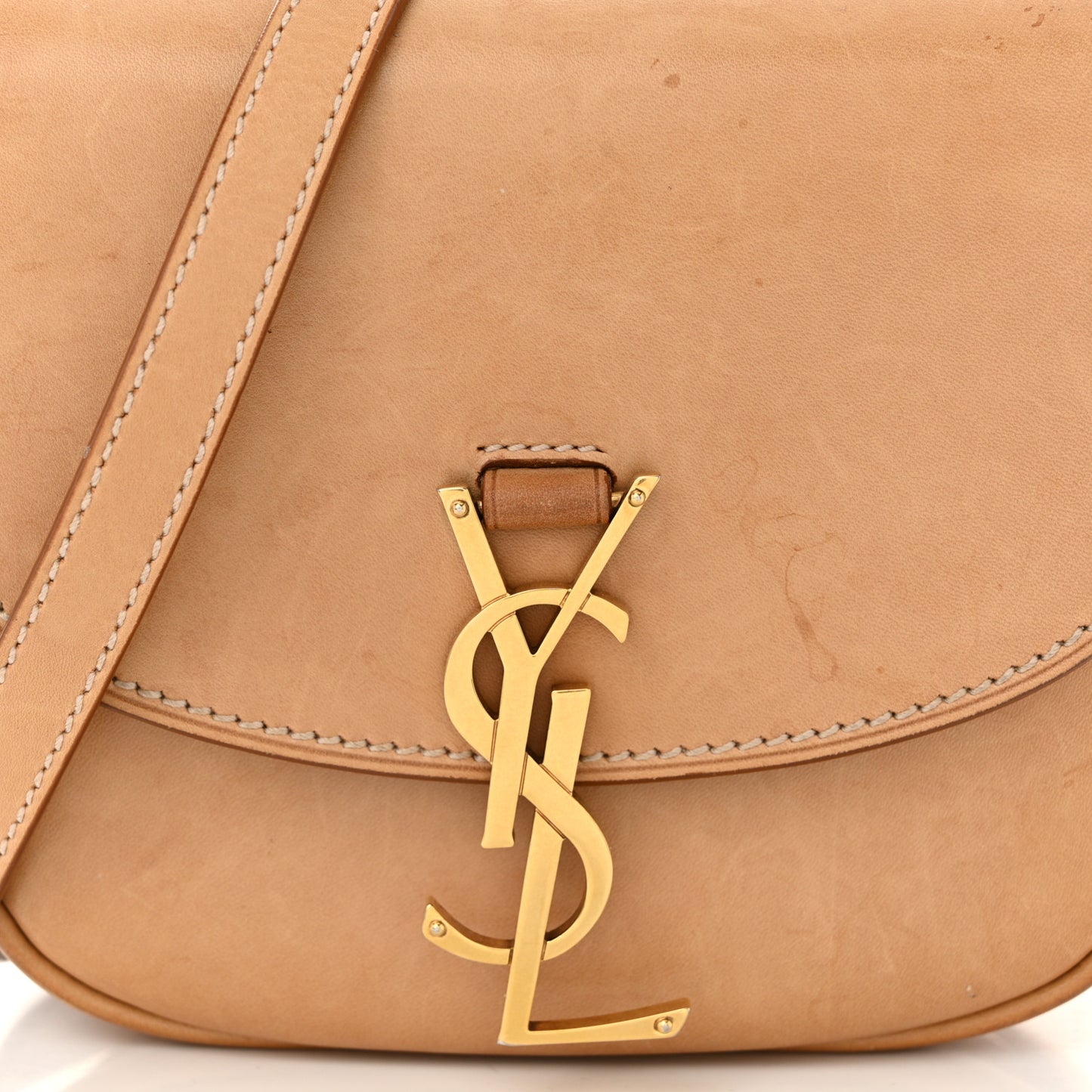 Smooth Vintage Calfskin Small Kaia Satchel Brown Gold