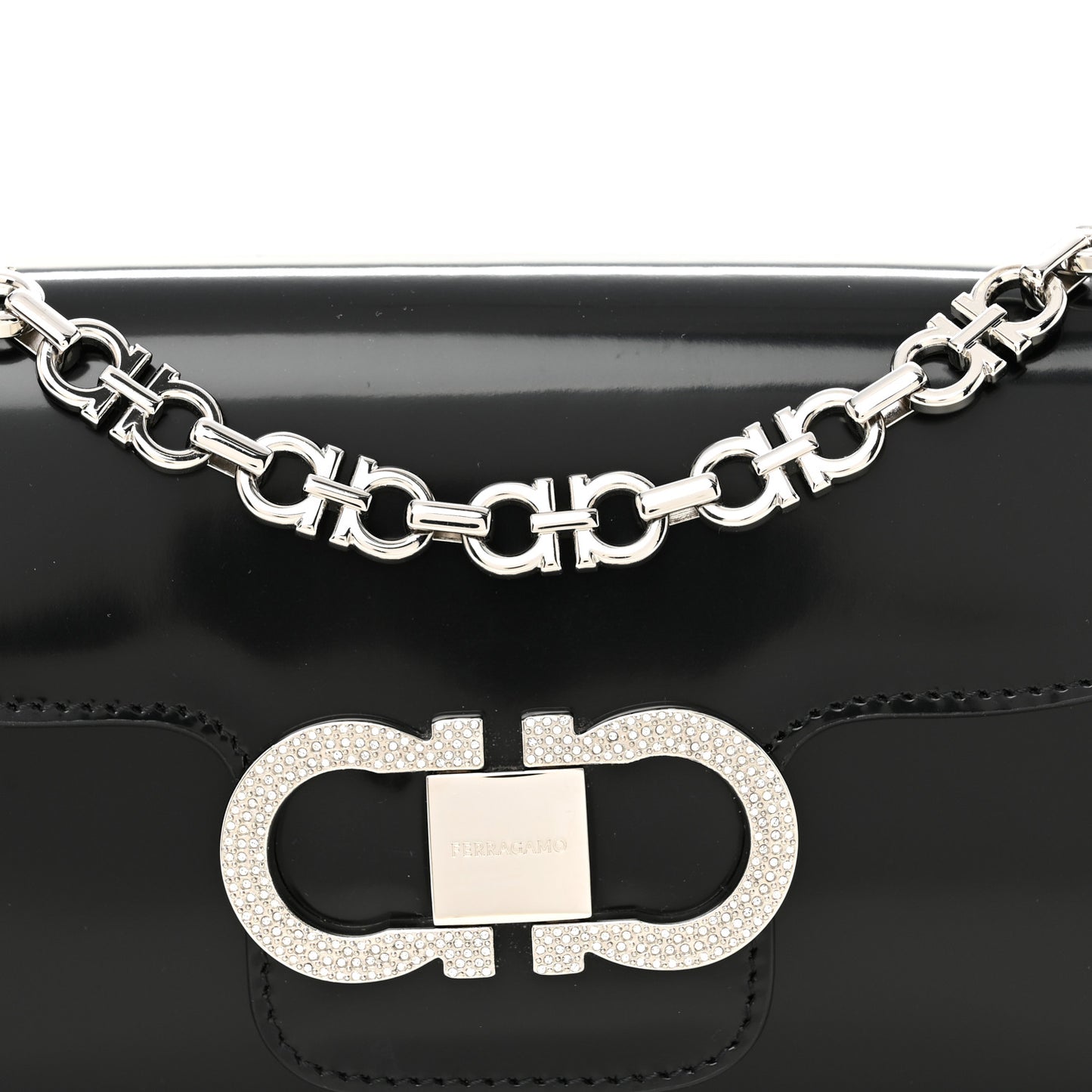 Calfskin Crystal Double Gancini Mini Bag Black