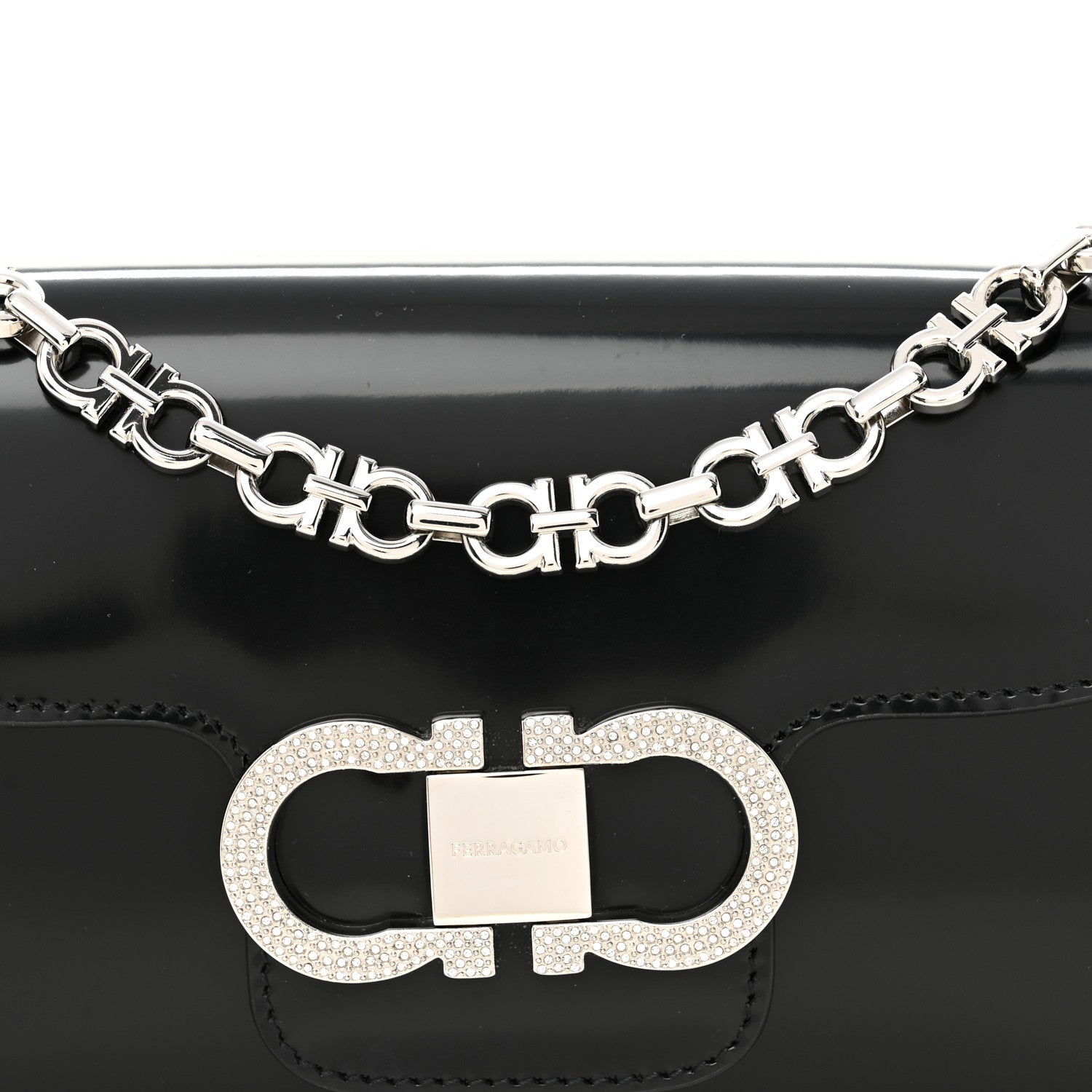 Salvatore Ferragamo Calfskin Crystal Double Gancini Mini Bag Black 7 of 9