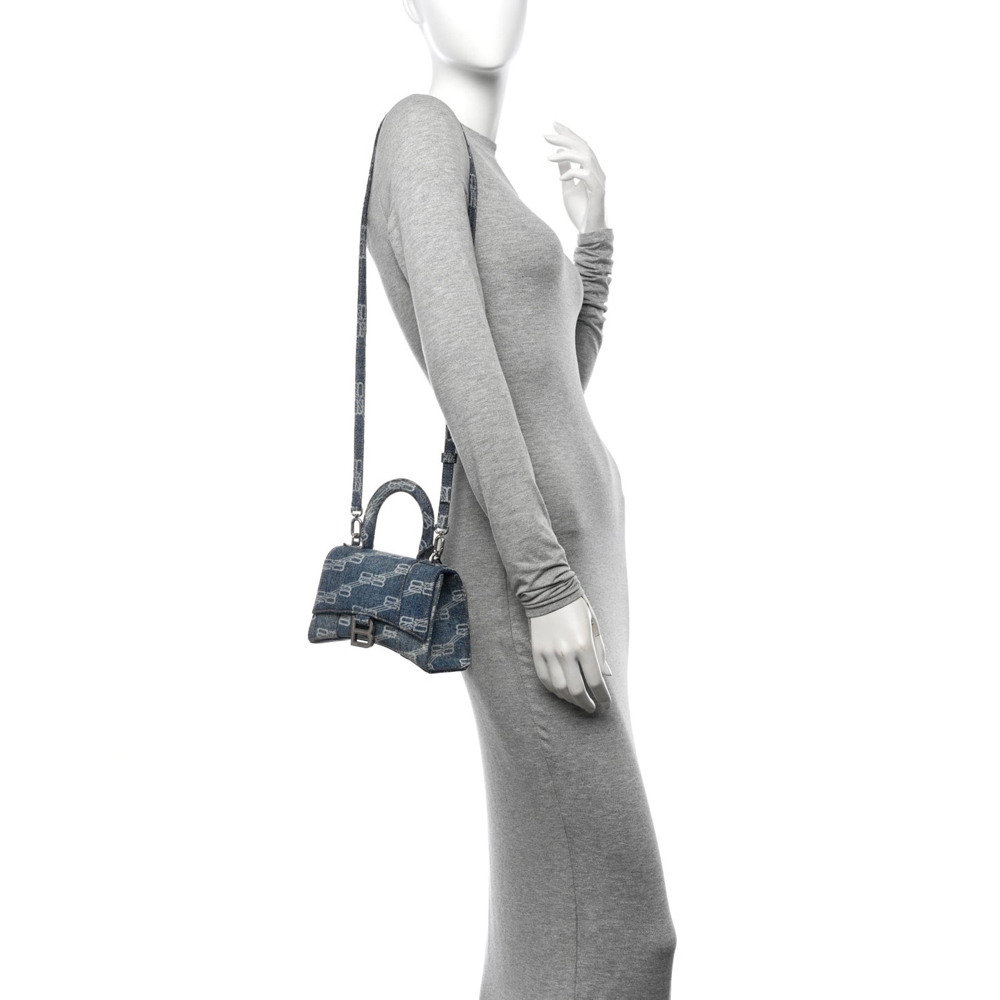 Denim BB Monogram Small Hourglass Top Handle Bag Blue