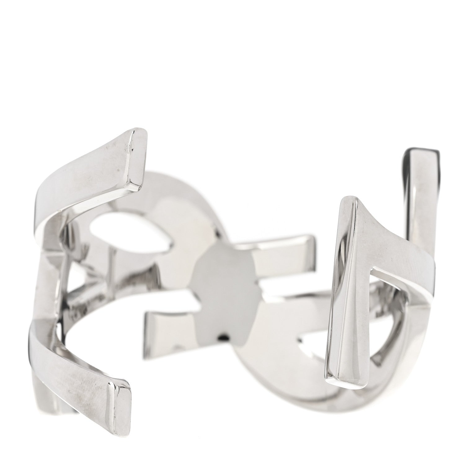 Saint Laurent Brass Monogram Cuff Bracelet Palladium 3 of 4