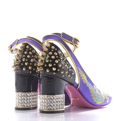 Gucci Satin Embroidered Dragon Caspar Pumps 38 Purple Oro Vecchio Black 4 of 11