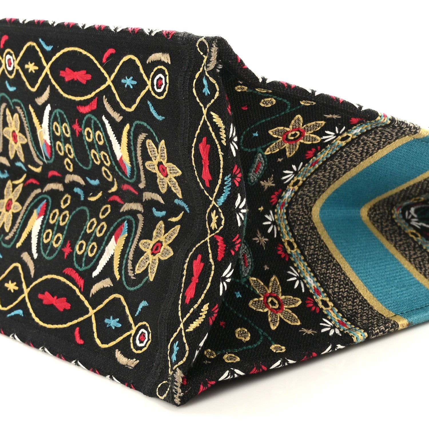 Christian Dior Canvas Embroidered Large Flowers Heart Book Tote Black Multicolor 9 of 9