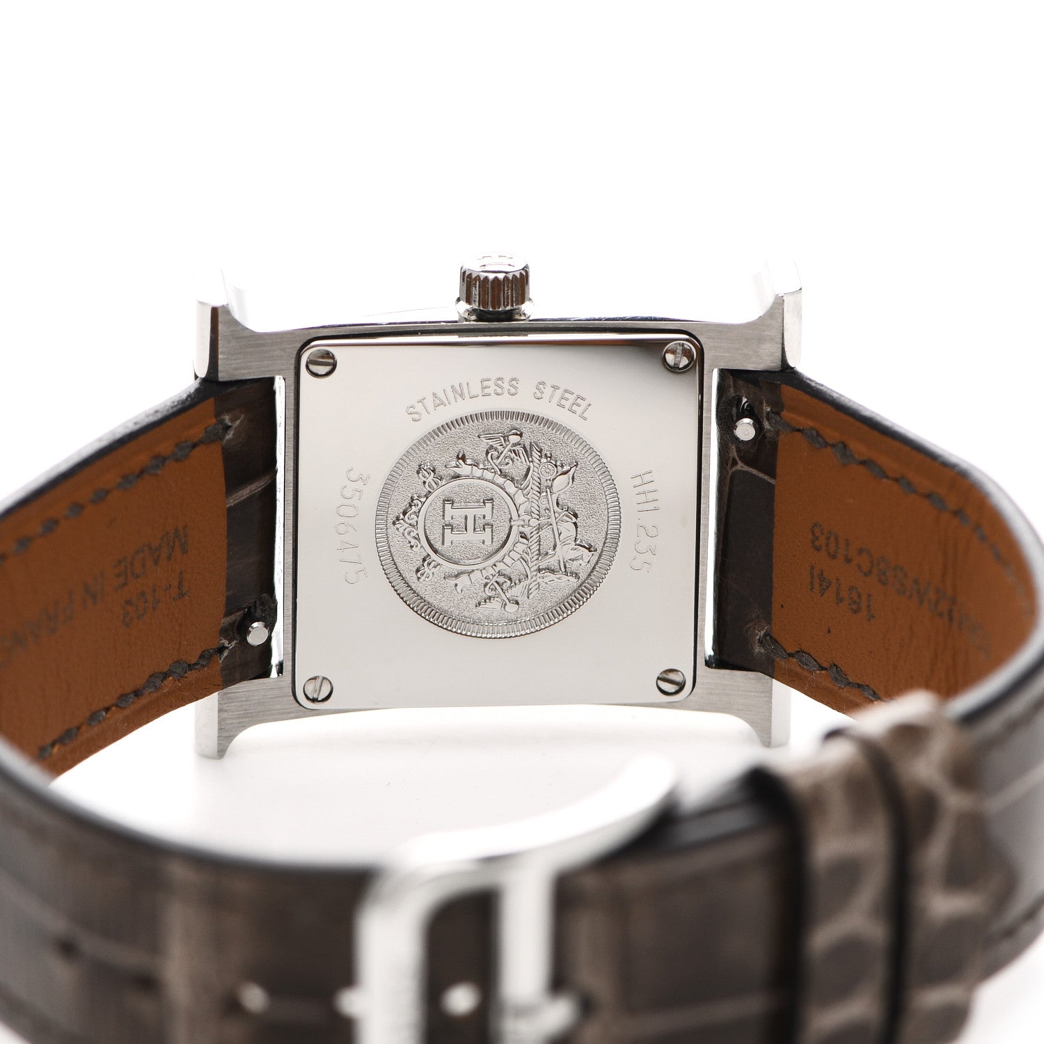 Hermes Stainless Steel Alligator Diamond Bezel Mother of Pearl 21mm Heure H Hour Quartz Watch Gris Elephant 4 of 5