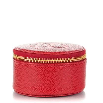 Chanel Caviar Round Jewelry Travel Case Red 1 of 7