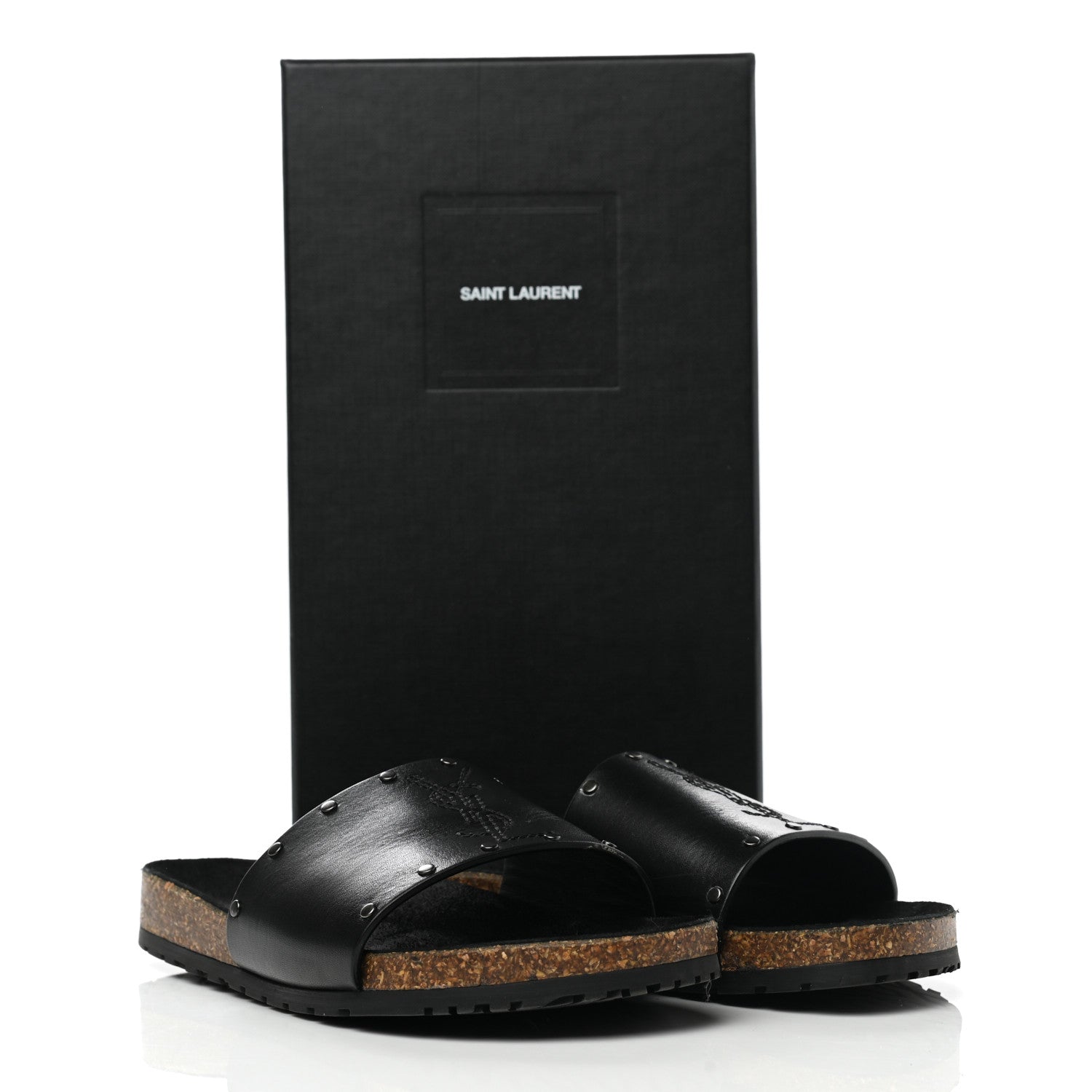 Saint Laurent Calfskin Suede Joan Slide Sandals 38 Black 9 of 9