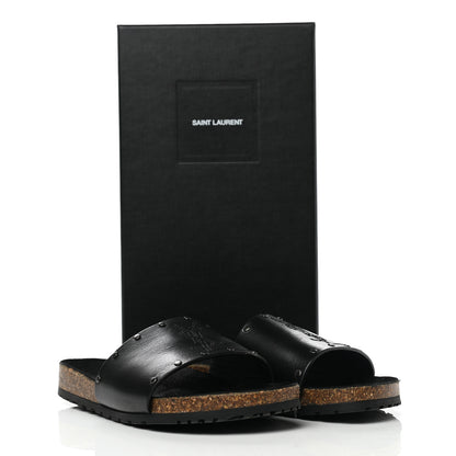 Saint Laurent Calfskin Suede Joan Slide Sandals 38 Black 9 of 9