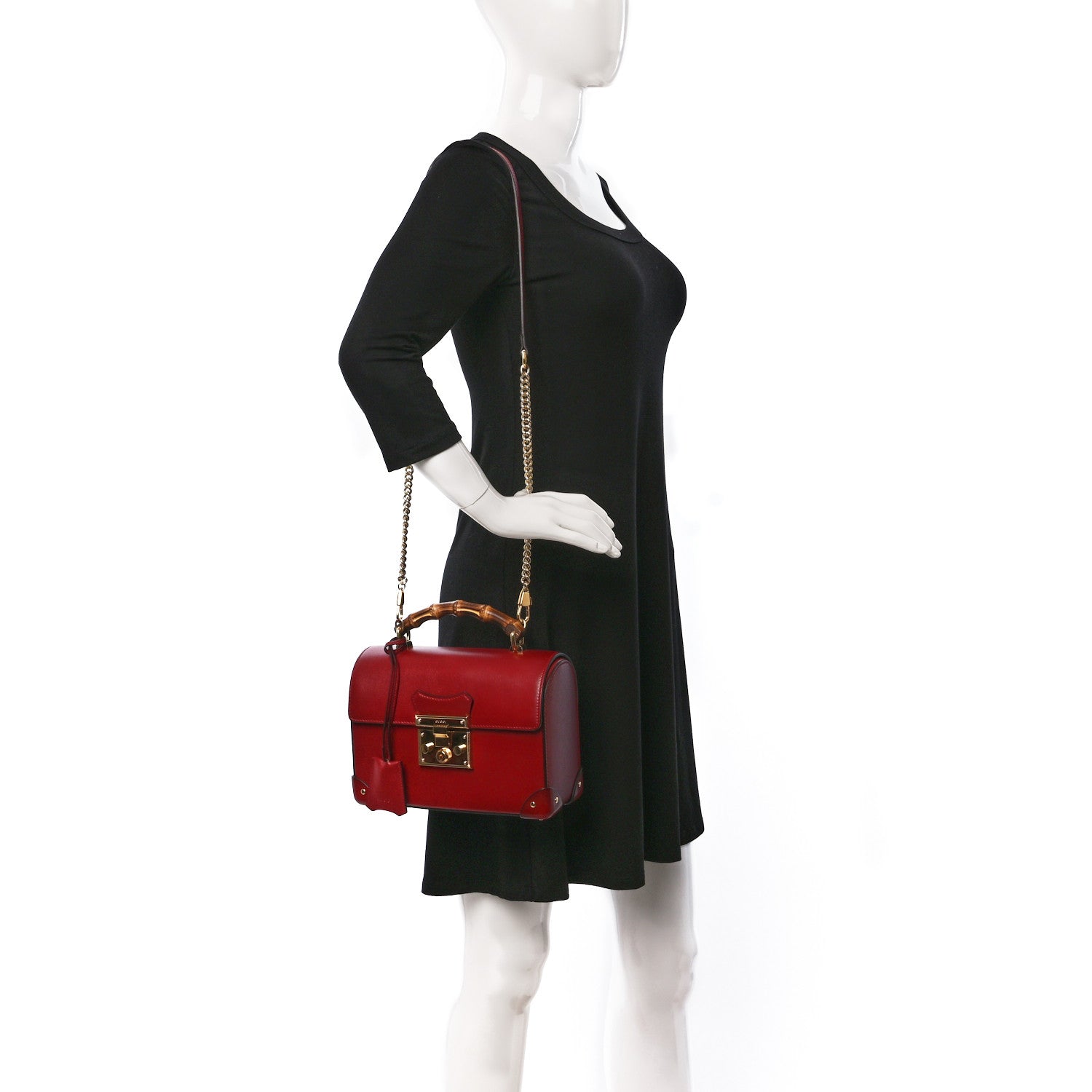 Gucci Azalea Calfskin Small Padlock Bamboo Shoulder Bag Romantic Cerise 2 of 9