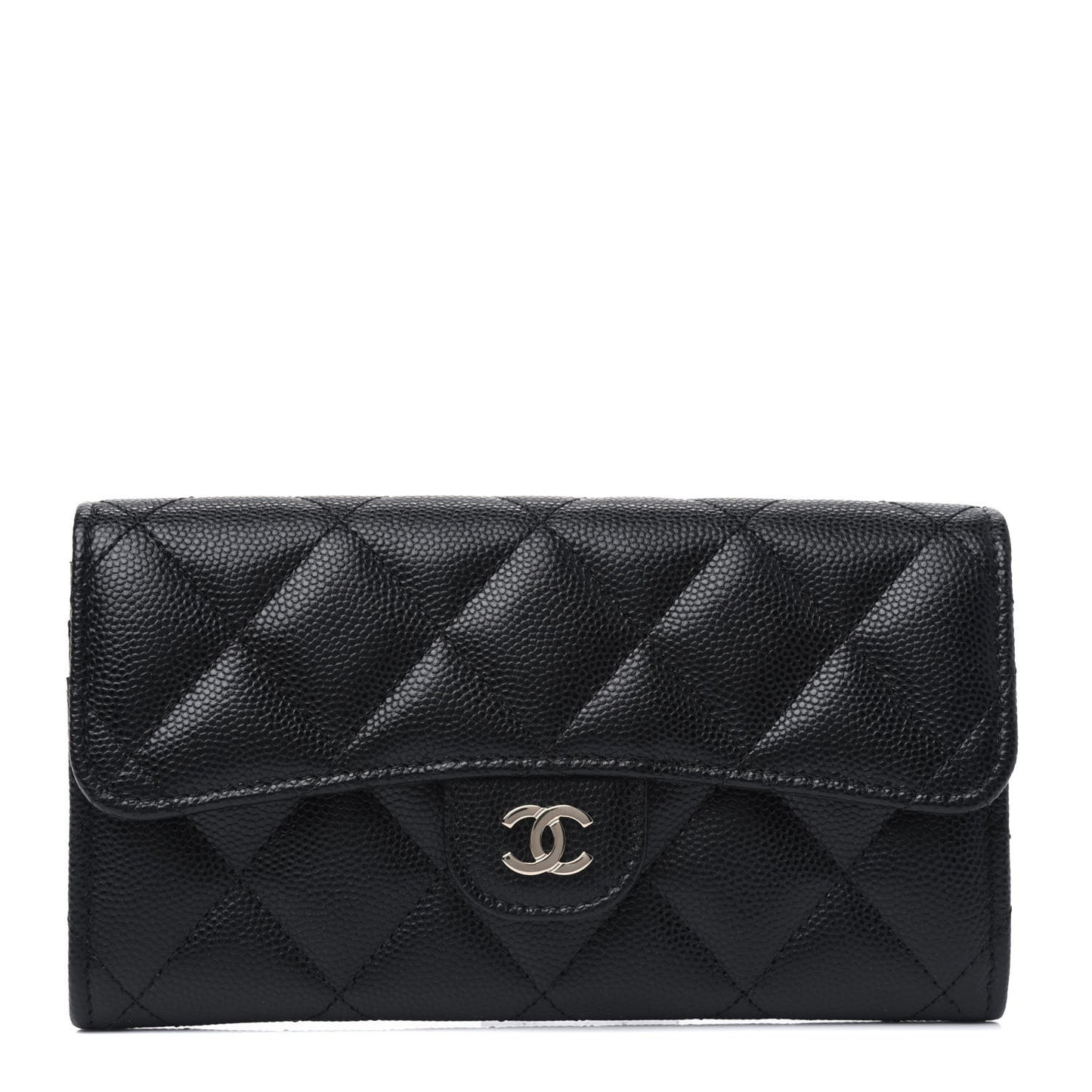 Caviar Quilted Medium Gusset Flap Wallet Black