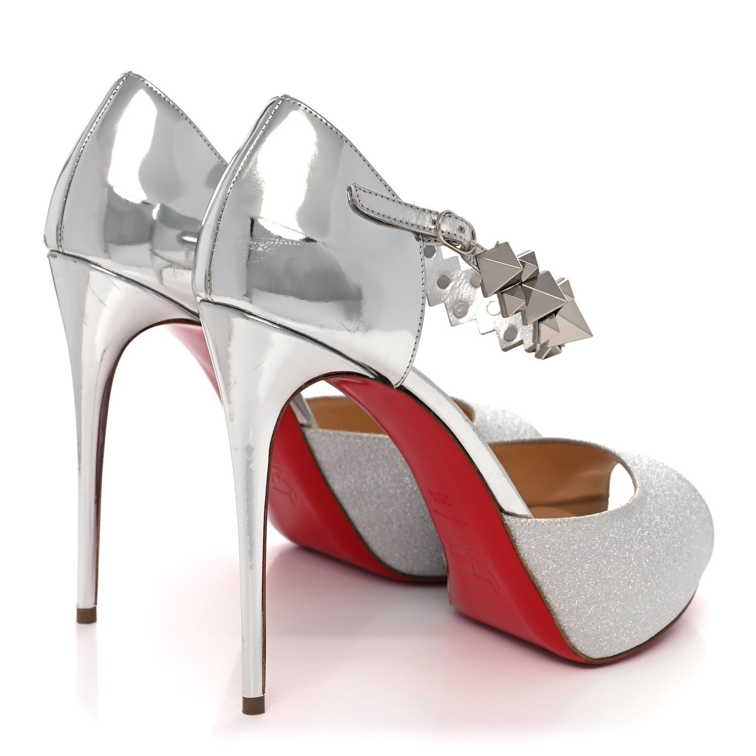 Christian Louboutin Glitter Calfskin Planisfemme 120 Peep Toe Sandals 39.5 Silver 4 of 13